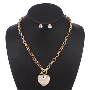 GOLD NECKLACE SET HEART PENDANT CLEAR STONES ( 5198 GCL )