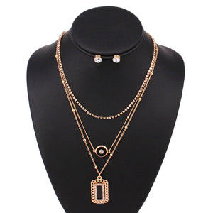 GOLD NECKLACE SET BLACK PENDANT CLEAR STONES ( 5237 GDBLK )