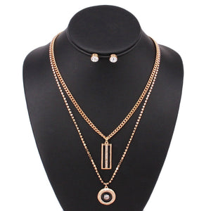 GOLD NECKLACE SET BLACK PENDANT CLEAR STONES ( 5238 GDBLK )