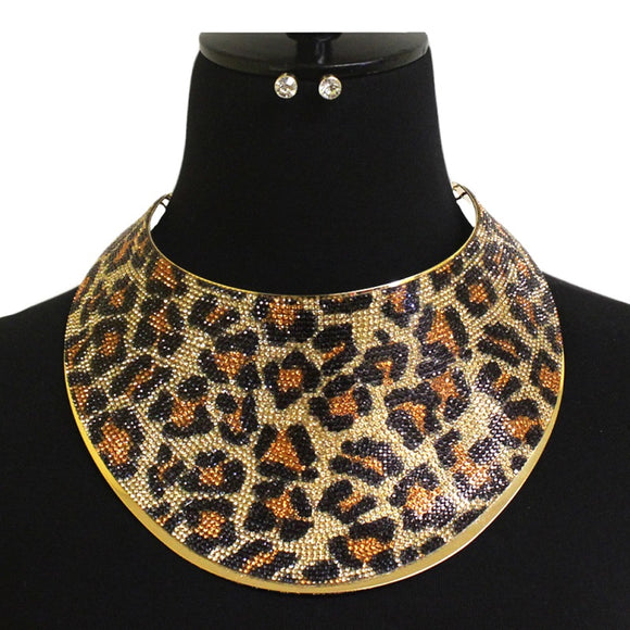Leopard Animal Print Oversize Rhinestone Choker with Gold Accents ( 7028 GDLEO )