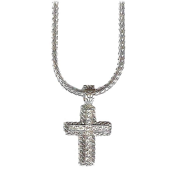 SILVER NECKLACE CROSS CLEAR STONES ( 00093 ) - Ohmyjewelry.com