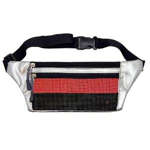 Metallic Silver Fanny Pack with Red and Black Crystal ( 6047 )