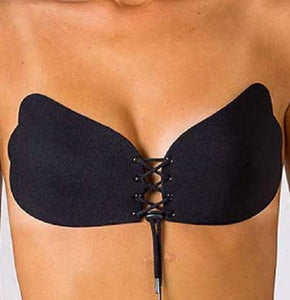Black B Cup Strapless Push Up Wing Bra with Drawstring