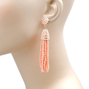 Peach Beaded Tassel Earrings with Gold Accents