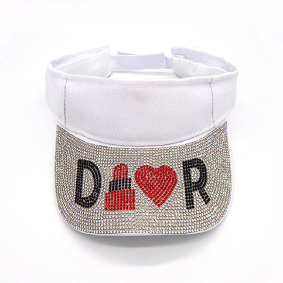 WHITE VISOR CLEAR BLACK RED STONES D LIPSTICK HEART R ( 8162 WH )