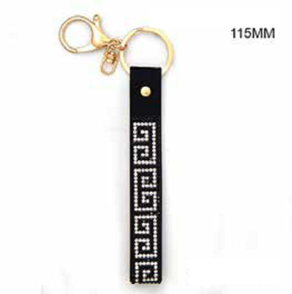 Black Suede with Clear and Black Patterned Crystal Wrist-let Keychain ( 1013 )