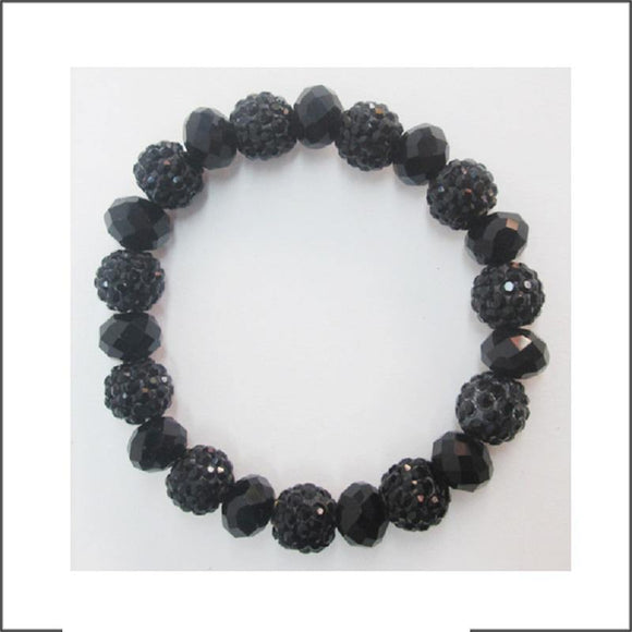 10MM RHINESTONE BLACK CRYSTAL BEADED STRETCH BRACELET ( 03 10 ) - Ohmyjewelry.com