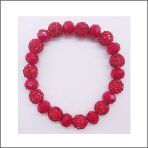 10MM RHINESTONE RED CRYSTAL BEADED STRETCH BRACELET ( 03 70 )