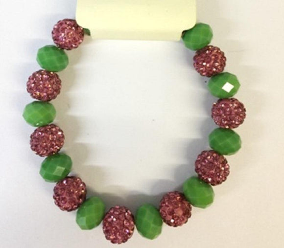 10MM RHINESTONE GREEN PINK CRYSTAL BEADED STRETCH BRACELET ( 03 PG2 ) - Ohmyjewelry.com