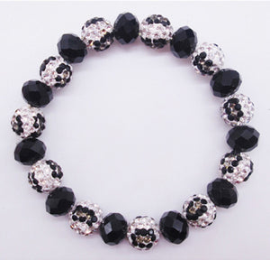 10MM RHINESTONE LEOPARD PRINT BLACK CRYSTAL BEADED STRETCH BRACELET ( 03 WLP1 )