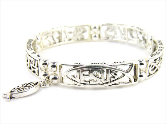 SILVER STRETCH BRACELET JESUS FISH ( 2780 LFAS )