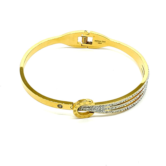 GOLD STAINLESS STEEL BANGLE CLEAR STONES ( 6014 )