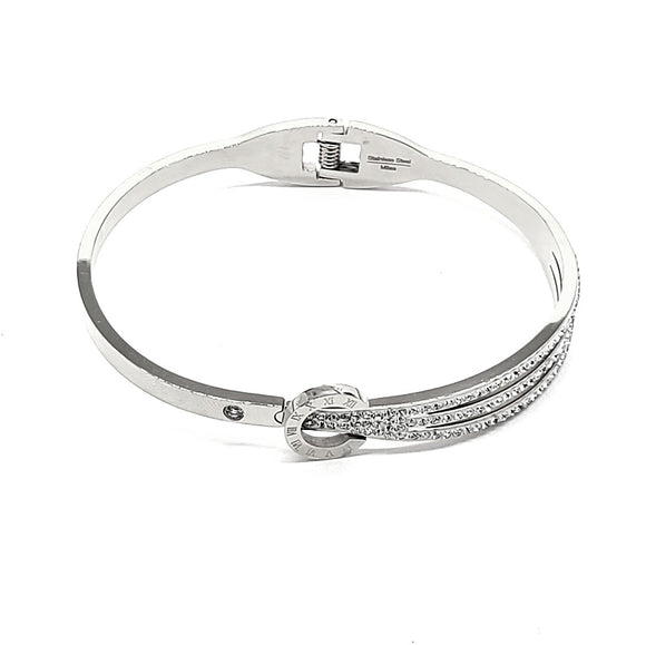 SILVER BANGLE CLEAR STONES