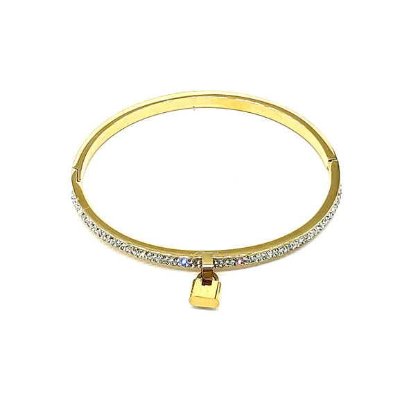GOLD BANGLE LOCK CLEAR STONES ( 6016 G )