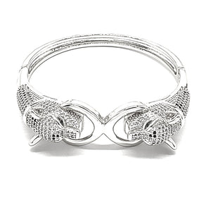 SILVER CAT BANGLE CLEAR STONES ( 6050 SL )