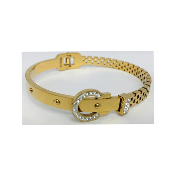 GOLD BUCKLE BANGLE CLEAR STONES ( 29 G )