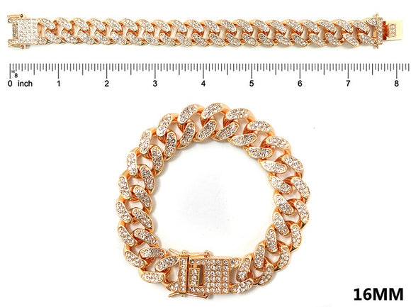 16MM GOLD METAL CHAIN WITH STONES BRACELET ( 5590 GCL )