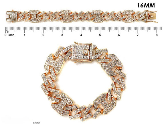 16MM GOLD METAL CHAIN WITH STONES BRACELET ( 5591 GCL )