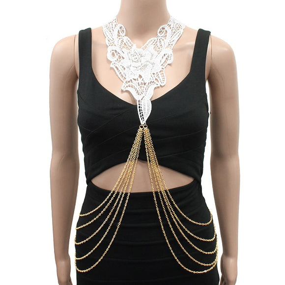 White Lace and Gold Body Chain ( 7003 )