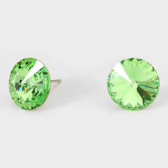 14mm Lime Green Crystal Stud Earrings ( 03 ) - Ohmyjewelry.com