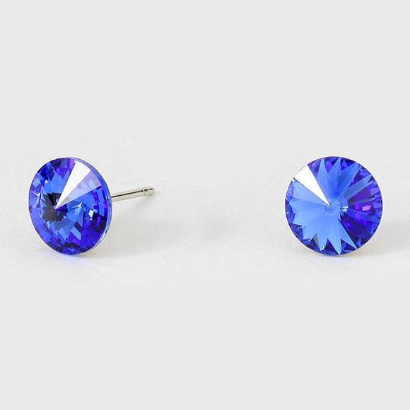 8mm Blue Crystal Stud Earrings ( 18 ) - Ohmyjewelry.com