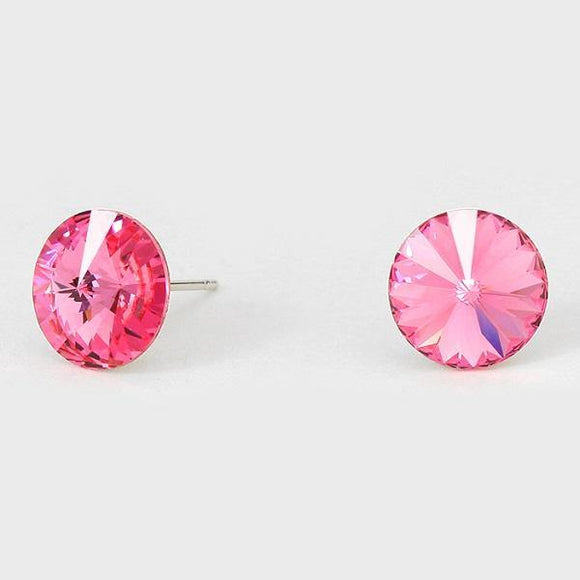 11mm Pink Crystal Stud Earrings ( 24 ) - Ohmyjewelry.com
