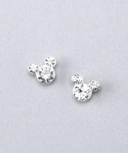 1/2" Silver Clear Crystal  Mouse Stud Earrings ( MEMK01 )