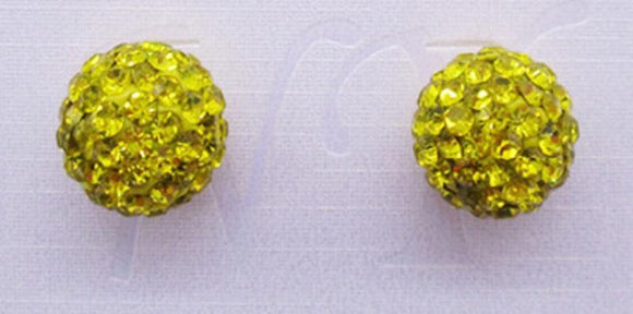 12mm YELLOW Rhinestone Ball Stud Earrings ( 03 41 YW ) - Ohmyjewelry.com