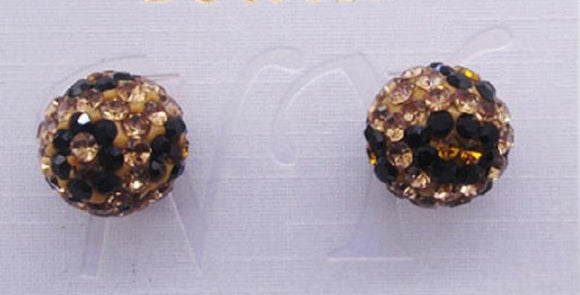 12mm BROWN LEOPARD DESIGN Rhinestone Ball Stud Earrings ( 03 LEO ) - Ohmyjewelry.com