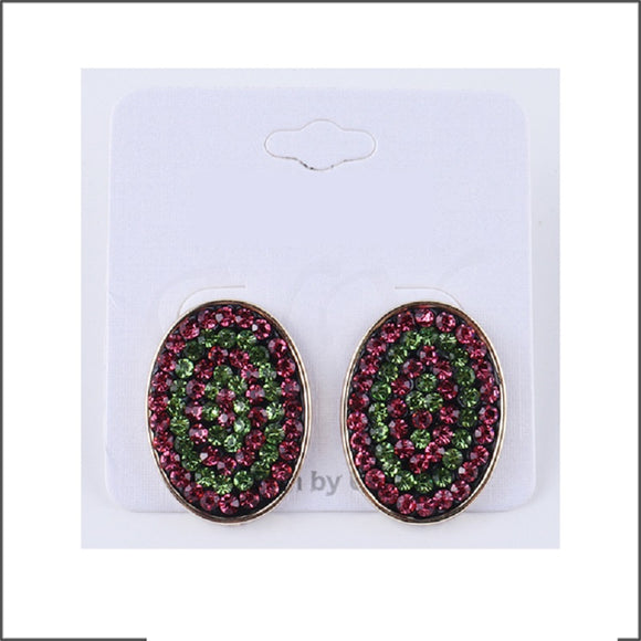 GOLD OVAL EARRINGS PINK GREEN STONES(ME07)