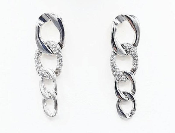 SILVER CHAIN EARRINGS CLEAR STONES ( 1186 RH ) - Ohmyjewelry.com