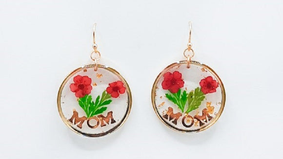 GOLD RED FLOWER MOM EARRINGS ( 1591 GDRD )