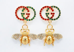 GOLD BEE EARRINGS  MT STONES ( 1657 GDMT )