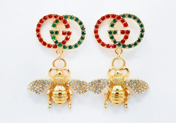 GOLD BEE EARRINGS  MT STONES ( 1657 GDMT )