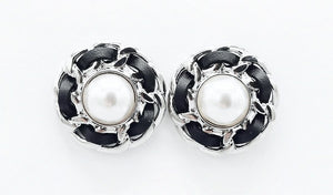 SILVER BLACK EARRINGS PEARL ( 1658 RH )