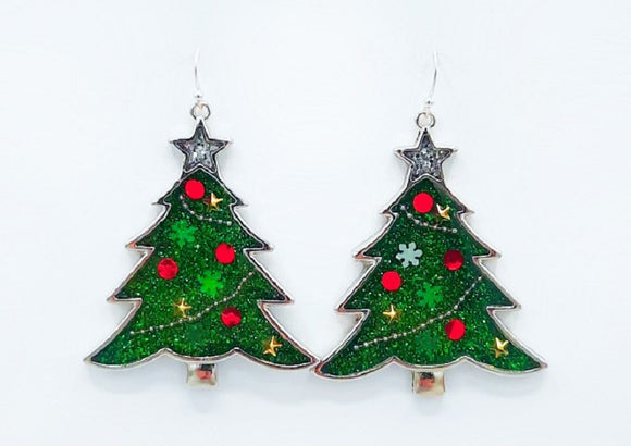 SILVER CHRISTMAS TREE EARRINGS ( 1676 RH )