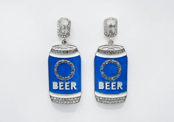 SILVER BLUE BEER CAN EARRINGS CLEAR BLUE BROWN STONES ( 1842 BL )