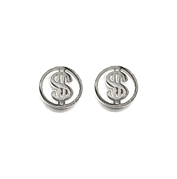 SMALL SILVER DOLLAR SIGN EARRINGS