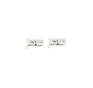 SILVER STAINLESS STEEL JESUS STUD EARRINGS