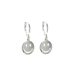 SMALL SILVER SMILEY FACE EARRINGS