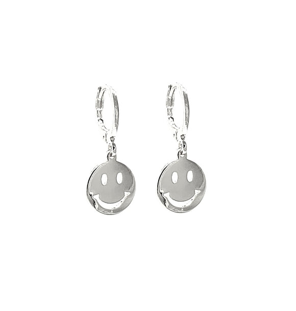 SMALL SILVER SMILEY FACE EARRINGS