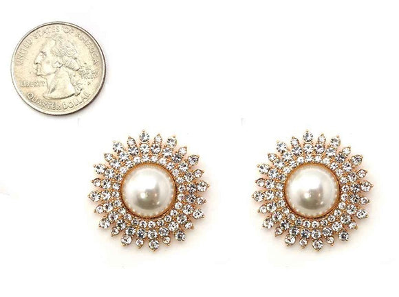 GOLD PEARL EARRINGS CLEAR STONES ( 4947 GDCRP )