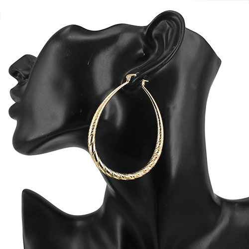 60mm Teardrop Thin Etched Gold Hoop Earrings ( 7306 60 GD )