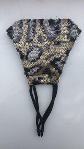 IVORY BLACK GOLD SERAPE LEOPARD PRINT SEQUIN FACE MASK ( 120 ) - Ohmyjewelry.com