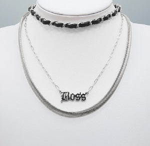 SILVER BLACK BOSS NECKLACE ( 1584 RH )