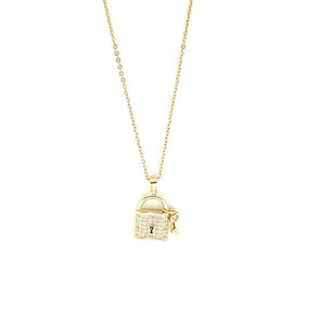 GOLD NECKLACE HEART PENDANT CLEAR CZ CUBIC ZIRCONIA STONES ( 3014 G )