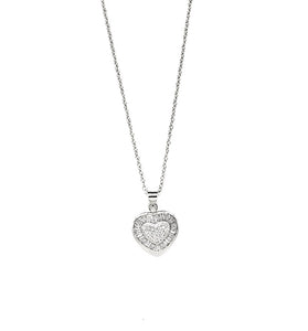 SILVER STAINLESS STEEL NECKLACE HEART PENDANT ( 3081 S )