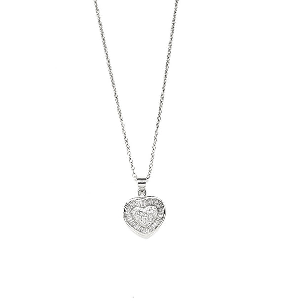 SILVER STAINLESS STEEL NECKLACE HEART PENDANT ( 3081 S )