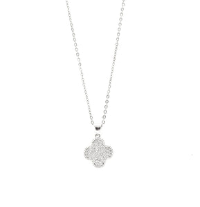 SILVER NECKLACE CLOVER PENDANT CLEAR STONES ( 3088 SL )