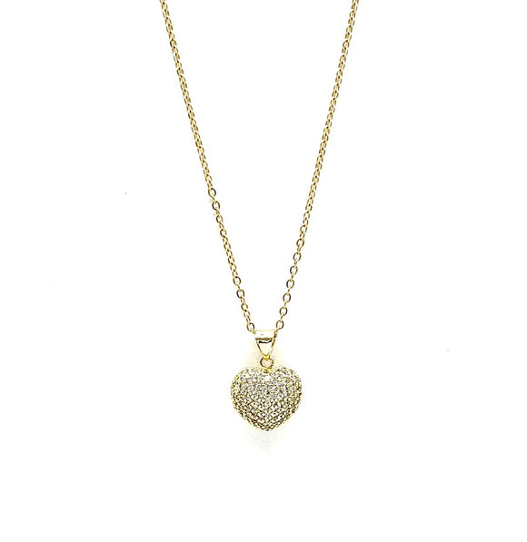 GOLD NECKLACE HEART PENDANT CLEAR STONES ( 3091 GL )